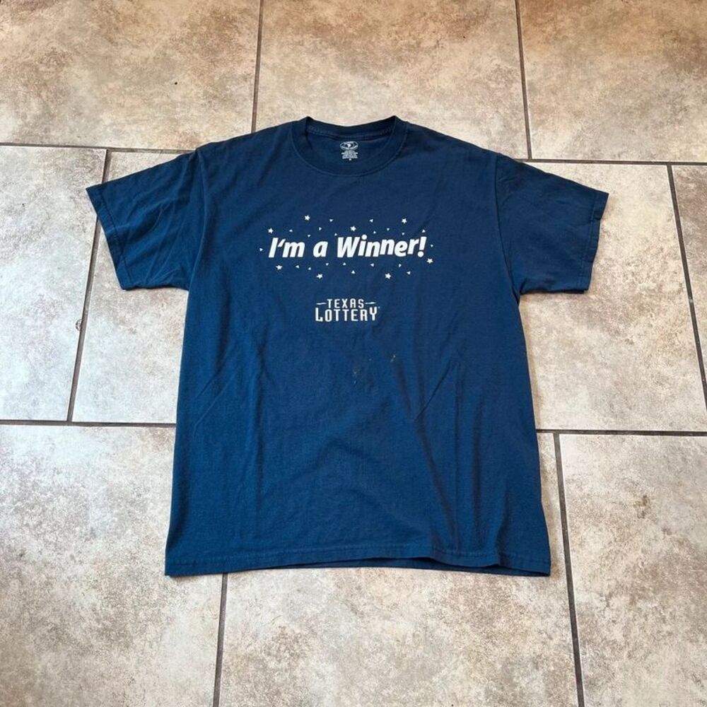 Texas Lottery I'm a Winner Navy Blue Graphic T-Shirt size M